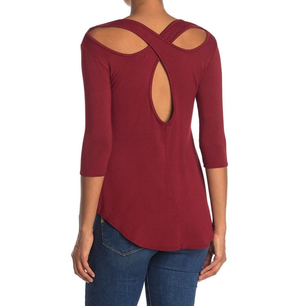 Baea Women's Crisscross Back Scoop Neck Tunic Top In Red Small MSRP $88